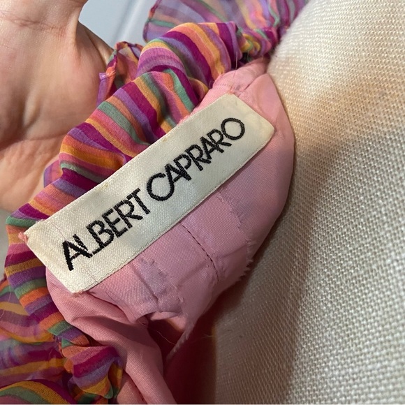 Albert Capraro Pink Striped 70s Strapless Maxi Dress - Picture 4 of 11